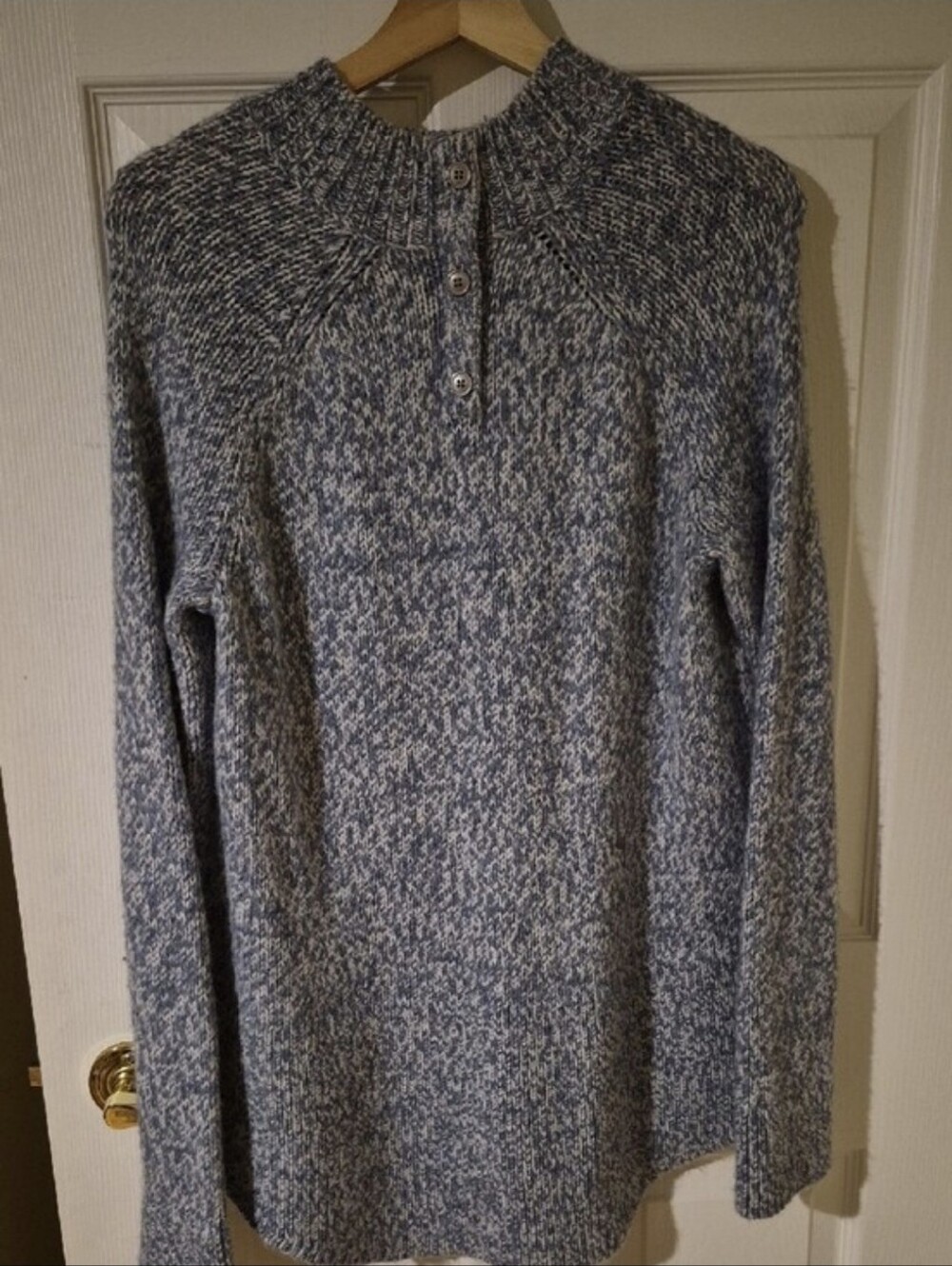 Max Studio Cozy Wool Alpaca-Blend Chunky Knit Blue White Sweater Size LG.